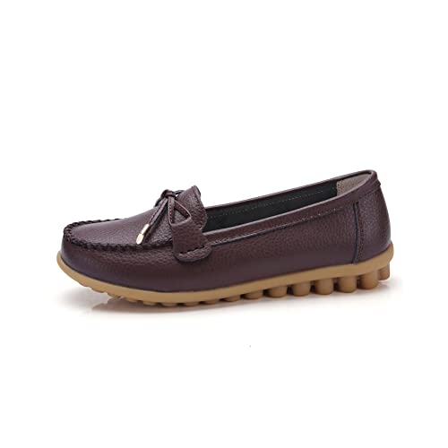 Image of Momuk Women's Penny Loafers Leather Driving Moccasins Slip On Boat Shoes Fashion Comfort Flats