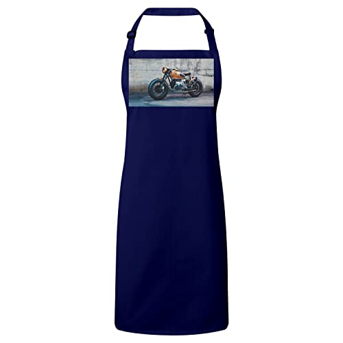 Tablier cuisine premium navy moto vintage cafe racer orange pour cuisiner avec style