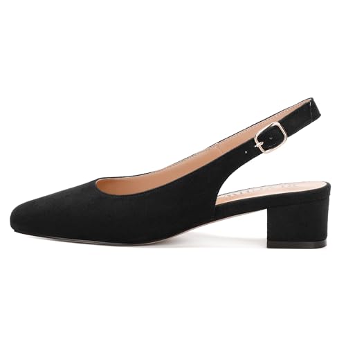 Women's Slingback Pumps, Square Closed Toe Low Heels, Fashion Comfort Buckle Solid Faux Suede Dressy Wedding Partying Shoes2