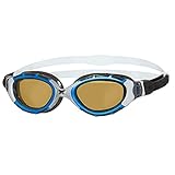 Zoggs Predator Flex Schwimmbrille Erwachsene Schwimmbrille Indoor und Open Water Goggles Blau/Metallic Silber/Polarized Copper/Reactor Small