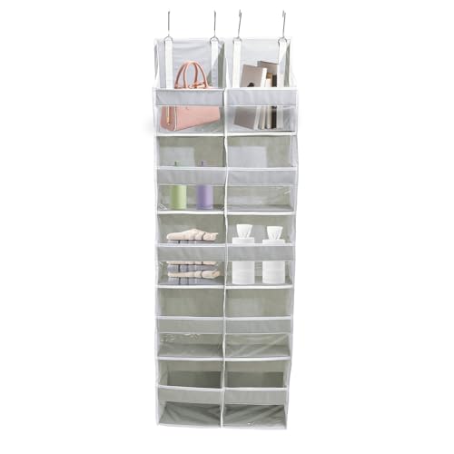Hevtsde Over the Door Organizer 5 Tiers Nonwoven Behind Door Organizer with 10 Compartment and Visible Window for Home Office Bathroom Bedroom(White grey,1)
