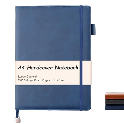 Carnet A4 bleu roi King Mills en cuir avec 192 pages lignées pour notes