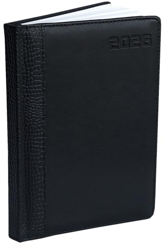 Buchkalender 2026 A5 Lederoptik Terminplaner 2026 & Tagesplaner 1 Tag 1 Seite (Mo-Fr/Sa+So) Chefkalender mit Jahresübersicht Kalender 2026 Buchkalender DIN-A5 mit Schulferien & Feiertagen (Schwarz)