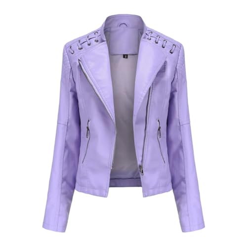 Veste en cuir pour femme coupe slim en PU souple et col montant protecteur