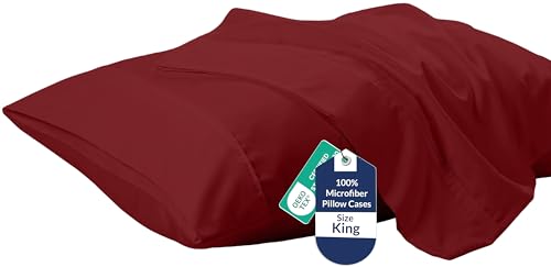 Image of Royale Linens King Pillowcase Set of 2 - Bed Pillow Cover - 20 inch x 40 inch -Coral Pillowcases - 1800 Brushed Microfiber, Wrinkle & Fade Resistant - Soft & Cozy- King Size Pillow Case (King, Tango Red)