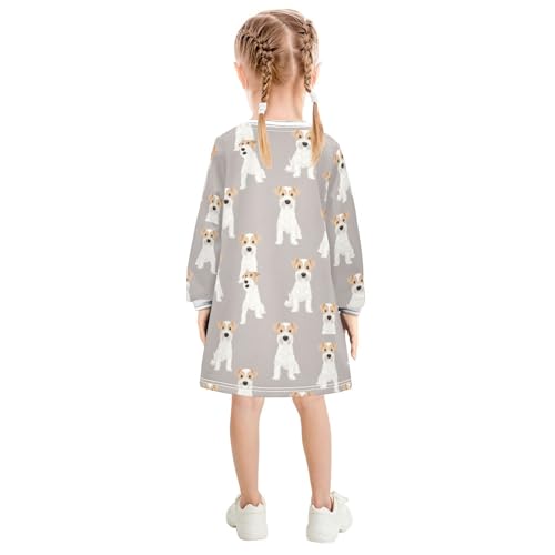 White Dog Girls Dresses Long Sleeve Sweatshirt Dress for Girls Winter Toddler Casual A Line Dresses Size 2-8T 5