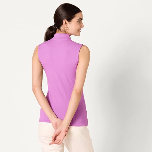 Image of Amazon Essentials Women's Mock-Neck Slim-Fit Ribbed Knit Cotton Sleeveless Top