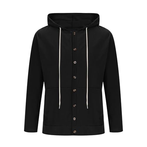 Cotton Linen Hooded Shirt for Men Drawstring Button Up Long Sleeve Hoodie Top Casual Breathable Fall Street Hoodies4