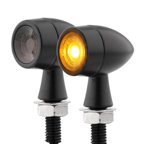 TSUNG Mini Motorcycle Turn Signals Light LED Micro Blinkers Small Front Rear Indicator Compatible with Harley Davidson Indian Honda Suzuki Triumph Cafe Racer Bobber Street Bike (E-Black Amber)
