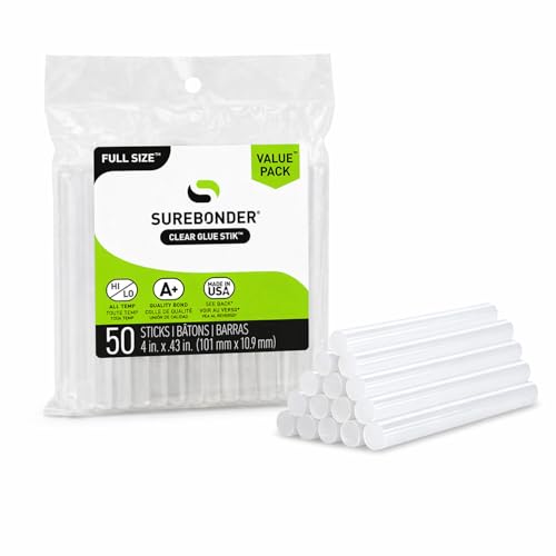 Surebonder Full Size Hot Glue Sticks 50-Pack, Clear, Non-Toxic, Multi-Temp, 4-Inch x 0.43-Inch for Full Size Glue Guns, DIY, Arts, Crafts & Home Repairs