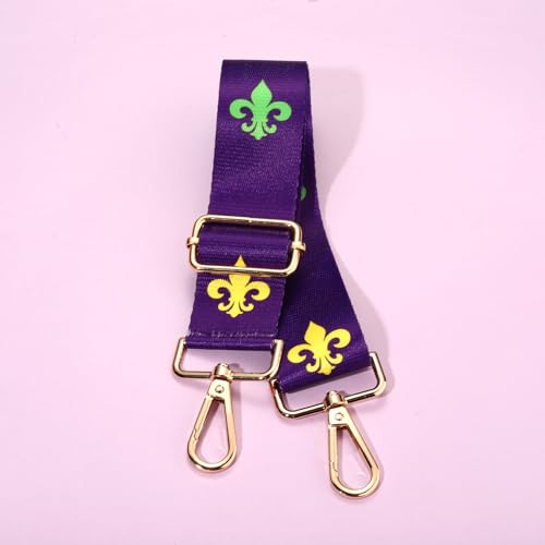 Image of Mardi Gras Purse Strap Replacement Mask Fleur De Lis Purse Strap Purple Crossbody Bag Strap Parade Party Favors