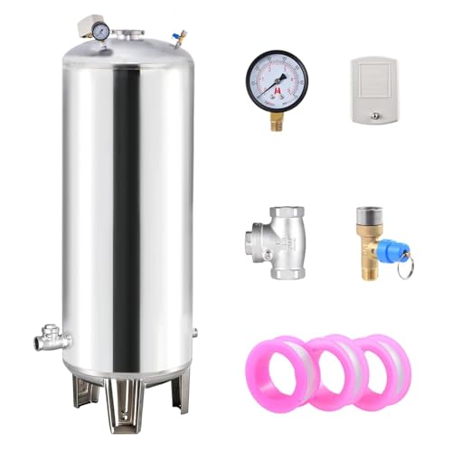 26/42/52/66 Gal Well Pump Pressure Tank Vertical 304 Stainless Steel Water Pressure Tank with 1 NPTPort & Check Valve Pressurized Water Tanks with Complete Kit for Farm Kitchen Garage
