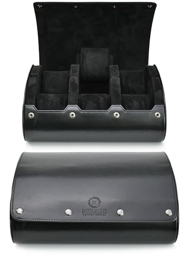 Black Watch Case for Men - 6-watch Roll Travel Case by Mirage - Super Black motif design