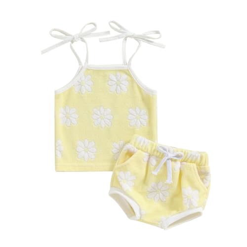 Image of LIOMENGZI Newborn Baby Girl Clothes Floral Print Sleevelesss Knit Cami Tops Shorts 2 Pcs Cute Toddler Baby Girl Summer Outfit