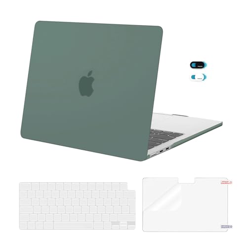 MOSISO Funda Rígida Compatible con MacBook Air 13 Pulgadas M4 M3 M2 2025 2024 2023 2022, A3240 A3113 A2681, Carcasa para MacBook Air 13,6&Tapa Teclado&Pantalla Protector&Cámara Web,Verde Esmeralda