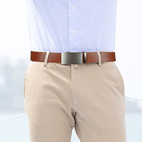Image of 2 Pack Ratchet Belt 1 3 /8 inch, Mens leather Dress Belt in Gift Set Size 28 inch-62 inch Adjustable waist Trim to Fit