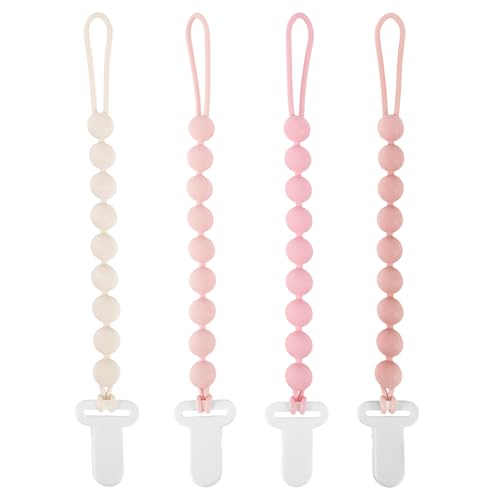 Image of Pacifier Clips Baby Girl, 4 Pack One Piece Flexible Soft Binky Clips Silicone Pacifier Holder Clip for Girls, Baby Girl Newborn Essentials