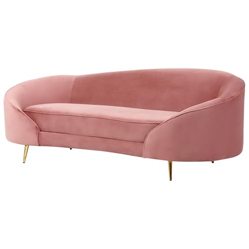 Beliani 3er Sofa Samt rosa gebogen oval mit goldenen Metallbeinen Retro Glamourös Savar – Bild 5