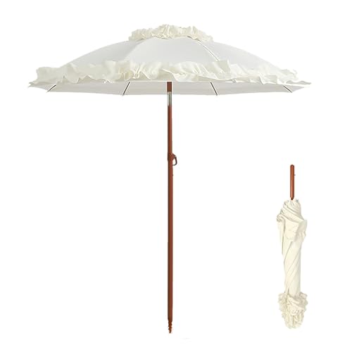 Genérico Sombrilla De Patio 205cm para Jardín Y Terraza, Sombrillas Exterior Roja Blanca, Parasol para Balcón Casa, Inclinable, Protección UV, Sombrilla Portátil(Blanca)