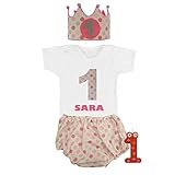 🧡Un regalo original: Pide tu conjunto infantil para el cumpleaños de tu hijo o hija o como regalo para algún ser querido, puedes estar seguro de que les encantará. Nuestros conjuntos de cumpleaños personalizados vienen empaquetadas de manera segura. Recibirás modelo Lunares Rosa. Incluye: 1 x corona + 1 x body + 1 cubrepañal + 1 vela de regalo. Diseño personalizado con el nombre.
