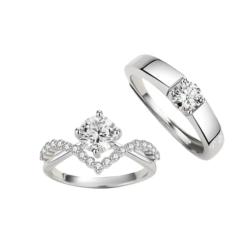 WSX 1/1.3/2/3/4 Carat Moissanite Silver Or Solid 10K/14K/18K White Gold Couple Rings, Matching Rings for Him and Her Set Wedding Bands Promise Engagement Ring