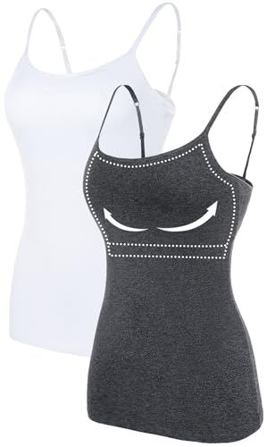ATTRACO Camisole for Women Cotton Spaghetti Strap Tank Tops Pack Grey White Medium
