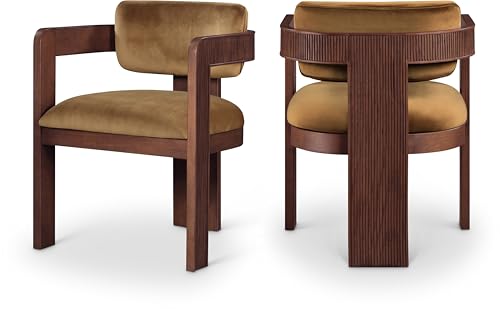 Meridian Furniture 11096Saddle-C Sacha Collection Art Deco Dining Chair, Ultra Luxe Saddle Velvet, 460 GSM Velvet, Solid Fluted Wood Brown Finish, 22.5