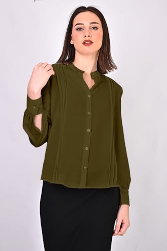 Image of Women's Regular Fit Solid Pleated Cotton Blend Shirts