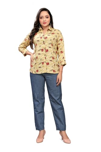 Image of Women's Rayon Drop Shoulder Collared Graphic Print Shirt