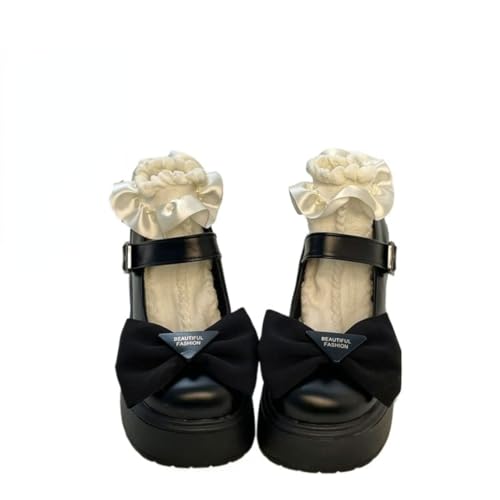 Bow High-Heeled Shoes Girls Leather Shoes with Socks for Travel Outdoor Party School