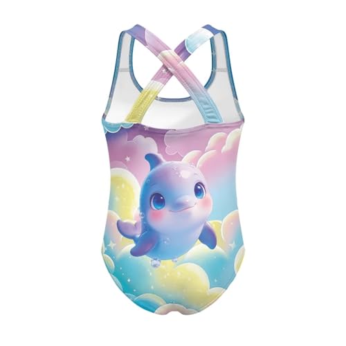 Image of Girls One Piece Swimsuits Summer Quick Dry Crewneck Beach Bathing Suit Cross Shoulder Strap Swimwear 5-14 Years