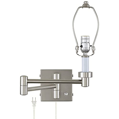 Image of Possini Euro Design Modern Indoor Swing Arm Wall Mounted Lamp Base Brushed Nickel Silver Metal Plug-in Light Fixture Dimmable for Bedroom Bedside House Reading Living Room Home Hallway Dining