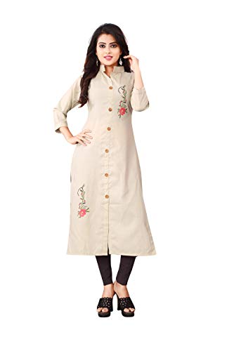 Image of OM SAI LATEST CREATION Slub-Rayon Three-Fourth Sleeve Printed A-Line Kurti for Women