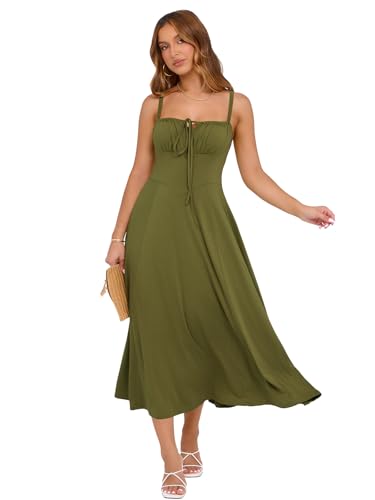 Image of YIOYOLA Corset Dress for Women Casual Tea Party Summer Wedding Guest Flowy Midi Sundress