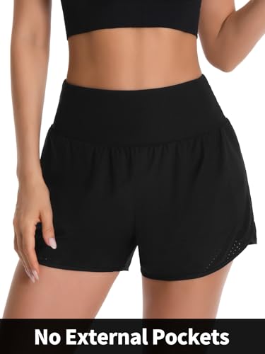Image of ATTRACO Women's 3 inch High Waisted Swim Board Shorts Pleated Summer Beach Shorts with Pockets