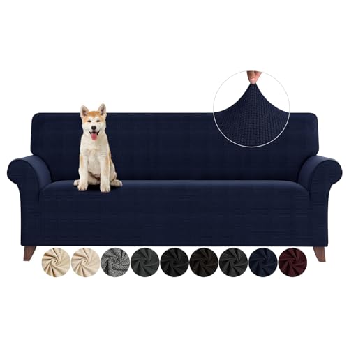 ZNSAYOTX Couch Covers for 3 Cushion Couch High Stretchy Spandex Pet Friendly Sofa Slipcover 1 Piece Non Slip Couch Covers Large Furniture Protector (Navy Blue, Sofa)