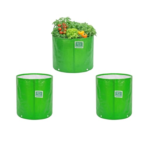 Image of GREENSHEEP HDPE Grow Bag Heavy Duty 260 GSM Round Plants Flower Growing Bags Floor Standing Mount Type for Home Garden Balcony Terrace Kitchen Nursery (Green, 24x18 inch, Pack of 3)
