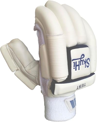 Skyhi Test Cricket Batting Gloves | Lighweight Leather Cricket Batting Gloves for Mens Right Hand and Left Hand Batsman (Left Hand)