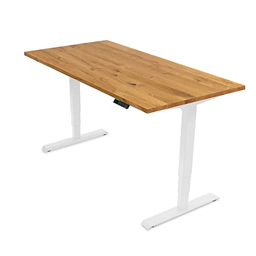 Ergotopia® Desktopia Pro X: Escritorio eléctrico de altura regulable, mesa de oficina ergonómica, 9 memorias y función de recordatorio inteligente (180 x 80 cm, W, madera maciza de roble) Cover