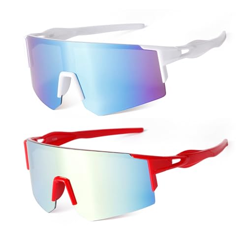 VIA LEECA 2 pack Youth Sunglasses for Boys Girls Baseball Age 6-12 Kids Softball Sports Cycling Running Shades, White Red, L