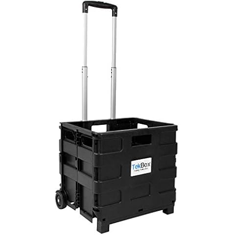 TekBox Folding Boot Cart Shopping Trolley Fold Up Storage Box Wheels Crate Foldable Cover
