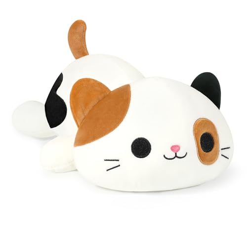 shownicer Peluche chat - Coussin en peluche kawaii - Cadeau pour enfants et filles de 3 ans et plus - Marron - 23 cm
