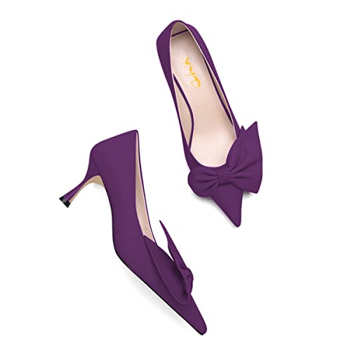 XYD Adorable Bowtie Pointy Toe Vintage Kitten Heel Pumps for Women Slip On Ladies' Stylish Dress Wedding Shoes4
