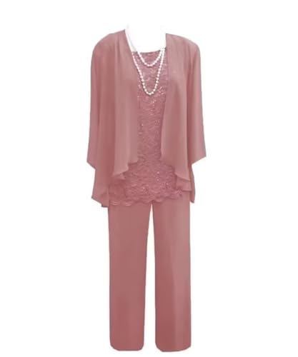 3 Piece Mother of The Bride Pant Suits for Wedding Chiffon Lace Long Sleeve Formal Evening Party Gown with Jacket3