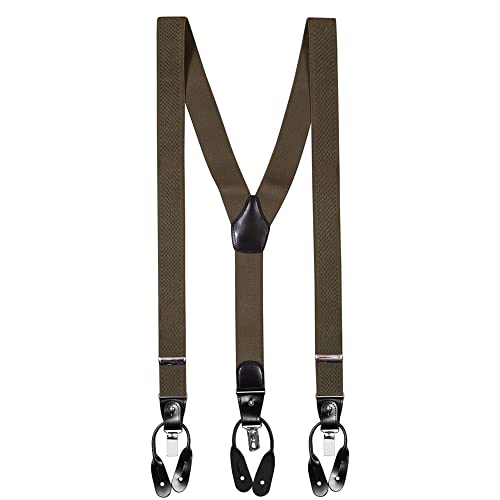 CARLO VISCONTI - Tirantes de Hombre - Regulables - Para Botón y Pinza - Tirantes para Hombre de 3 Pinzas - Ancho 3,6 cm - Largo 130 cm - Color Verde Textura - Regalo para Hombre Cover