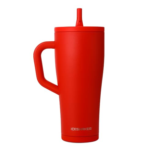 Image of Ice Shaker 32 oz Tumbler with Handle and Straw | 32oz Red | Cold for 30+ Hours | 2-in-1 Tumbler Shaker Bottle | Odor-Free 32 ounce Bottle for Water, Protein Shakes, Smoothies, Cocktails