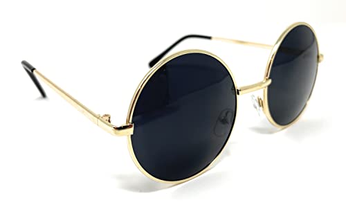 My Shades - Round Retro Sunglasses Unisex Hippie Style (Gold Frame, Black Super Dark)…3