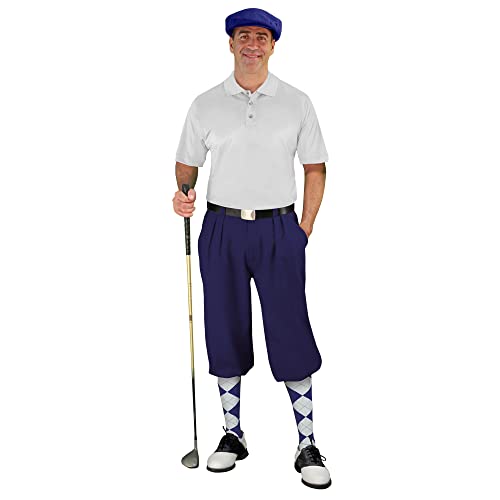 Golf Knickers Mens Select A Style Outfit - Matching Golf Cap - Navy - Waist 44 - Sock - Navy/White