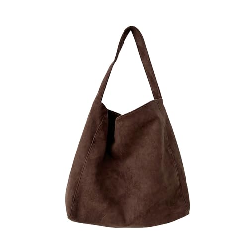 Brown Suede Bags for Women - Large Slouchy Brown Hobo Tote Handbag, Faux Suede Slouchy Purse Shoulder Bag Travel Winter Fall