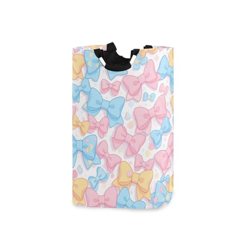 Jihqo Laundry Hamper Basket Colorful Bows Collapsible Nursery Storage Bin Waterproof Clothing Baskets for Home Bedroom Bathroom Washing Room